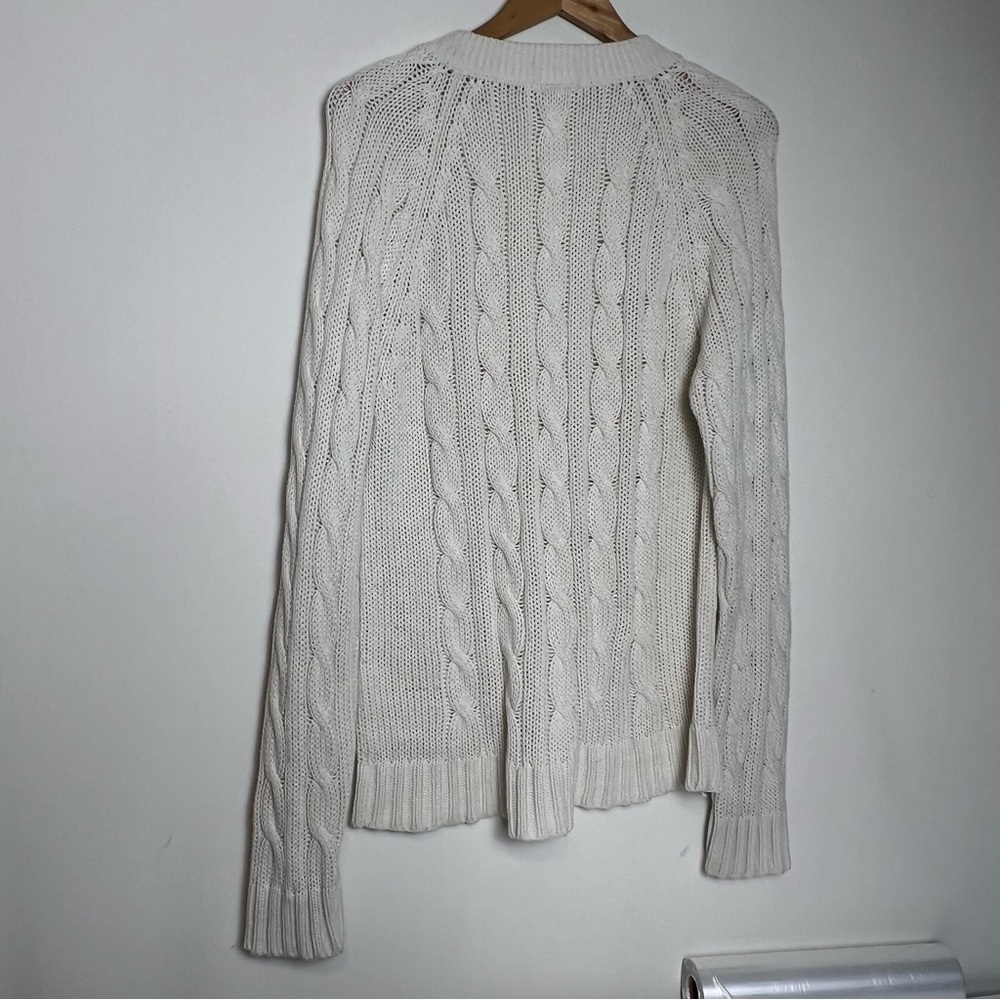 VINTAGE 80s Izod Lacoste Cable Knit Tennis Sweater - Cream - Made in HK - Picture 2 of 6